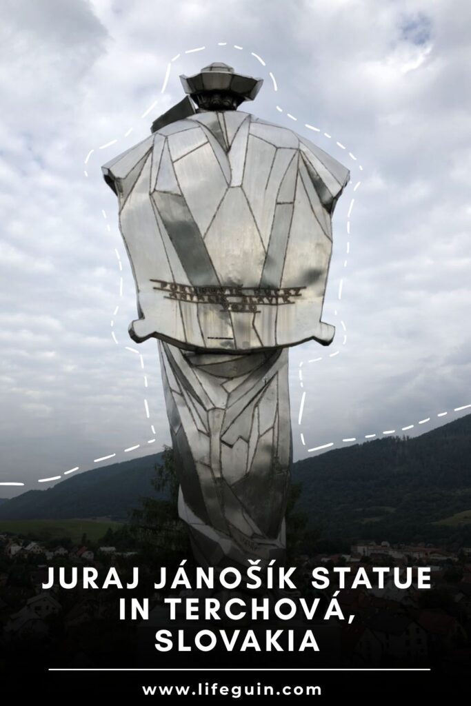 Large metallic statue of Juraj Jánošík overlooking the town of Terchová, Slovakia