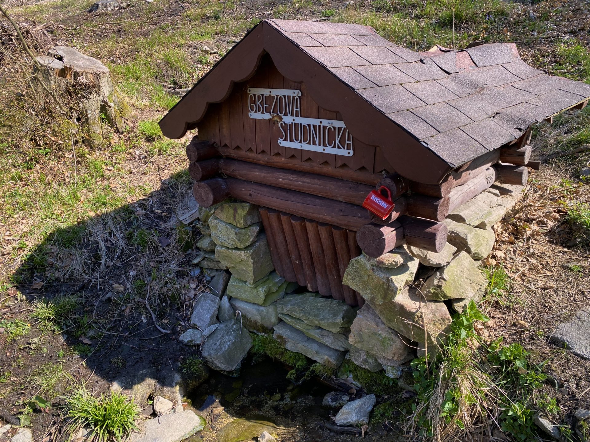Small wooden structure over a spring in the Little Carpathians in Slovakia