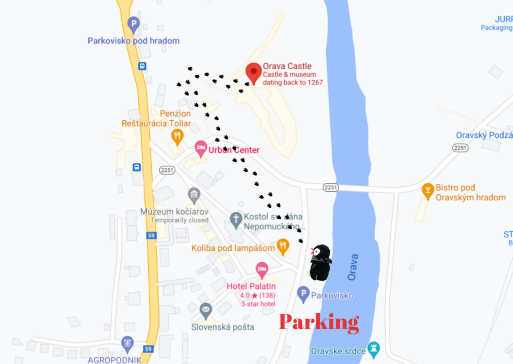 Map of the walk from the parking to Orava Castle