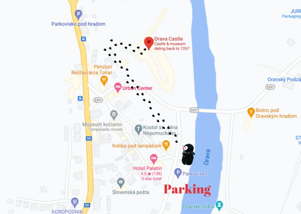 Map of the walk from the parking to Orava Castle