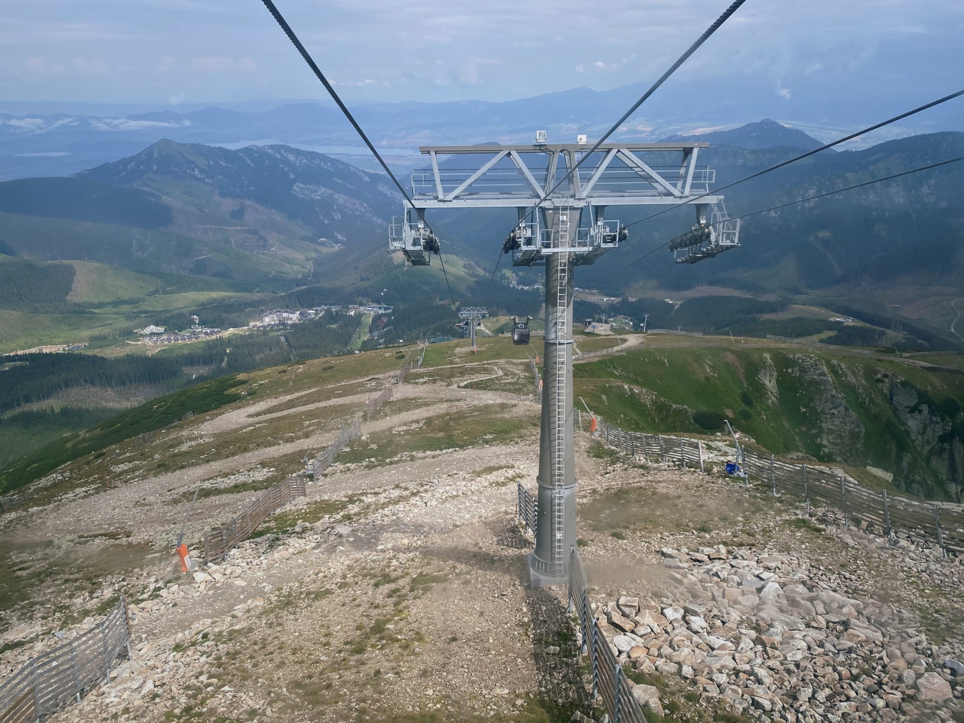 Ski lift tower overlooking a valley in the Low Tatras mountains