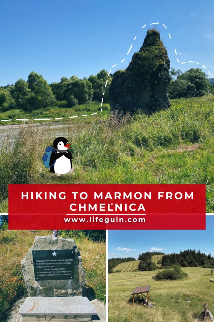 Collage of a rock formation, a memorial plaque, and a grassy landscape