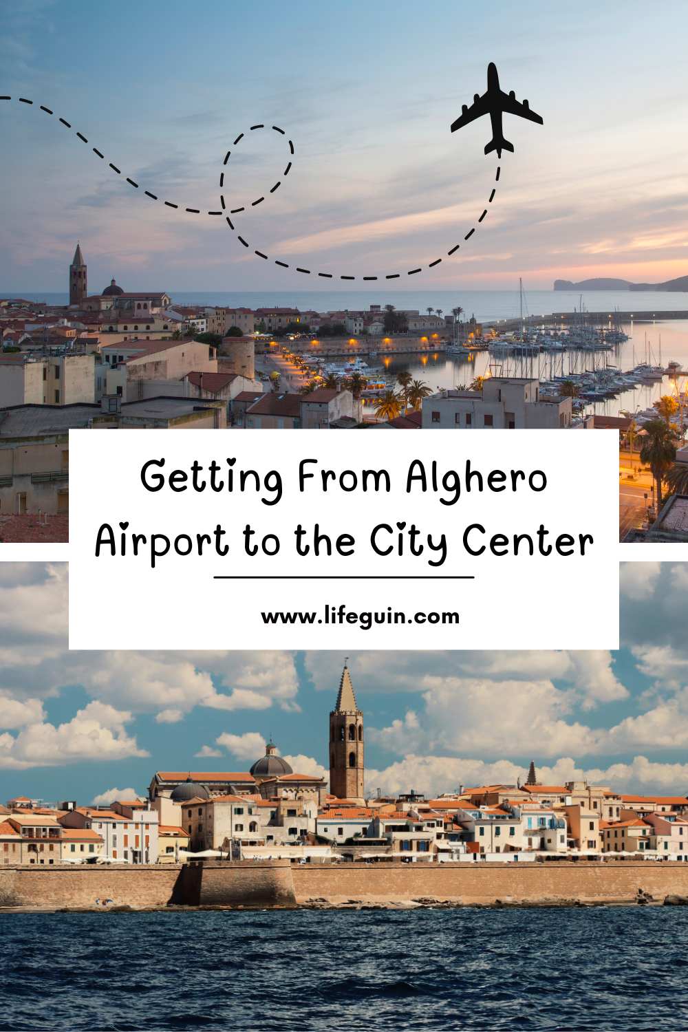 Scenic views of the historic coastal city of Alghero at sunset and during the day