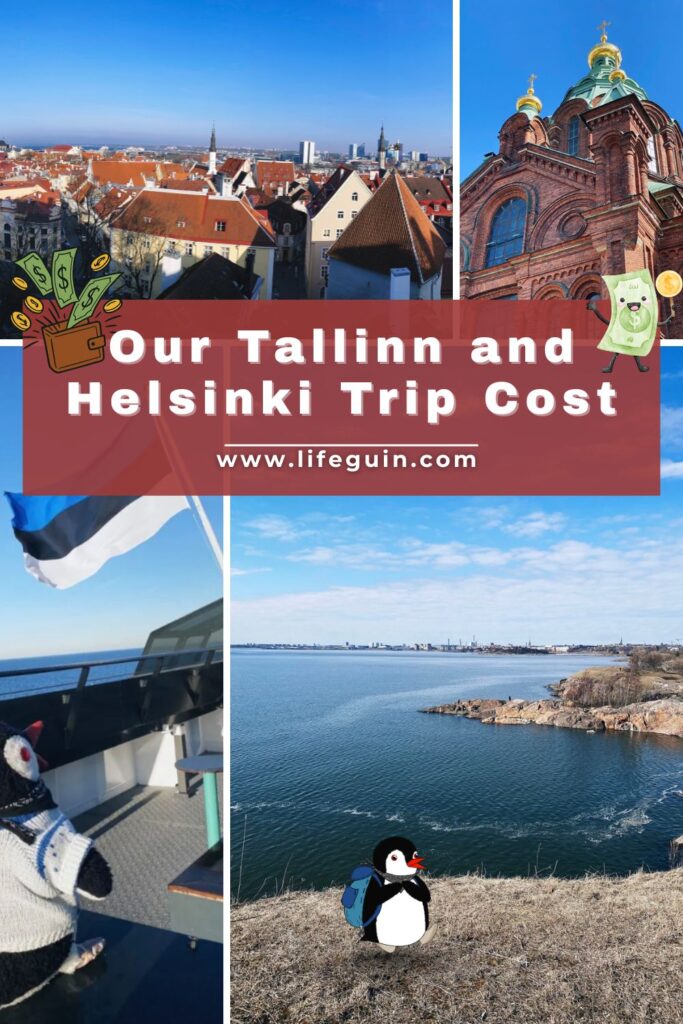 Collage showing the Tallinn skyline, Uspenski Cathedral in Helsinki, and coastal views from a ferry