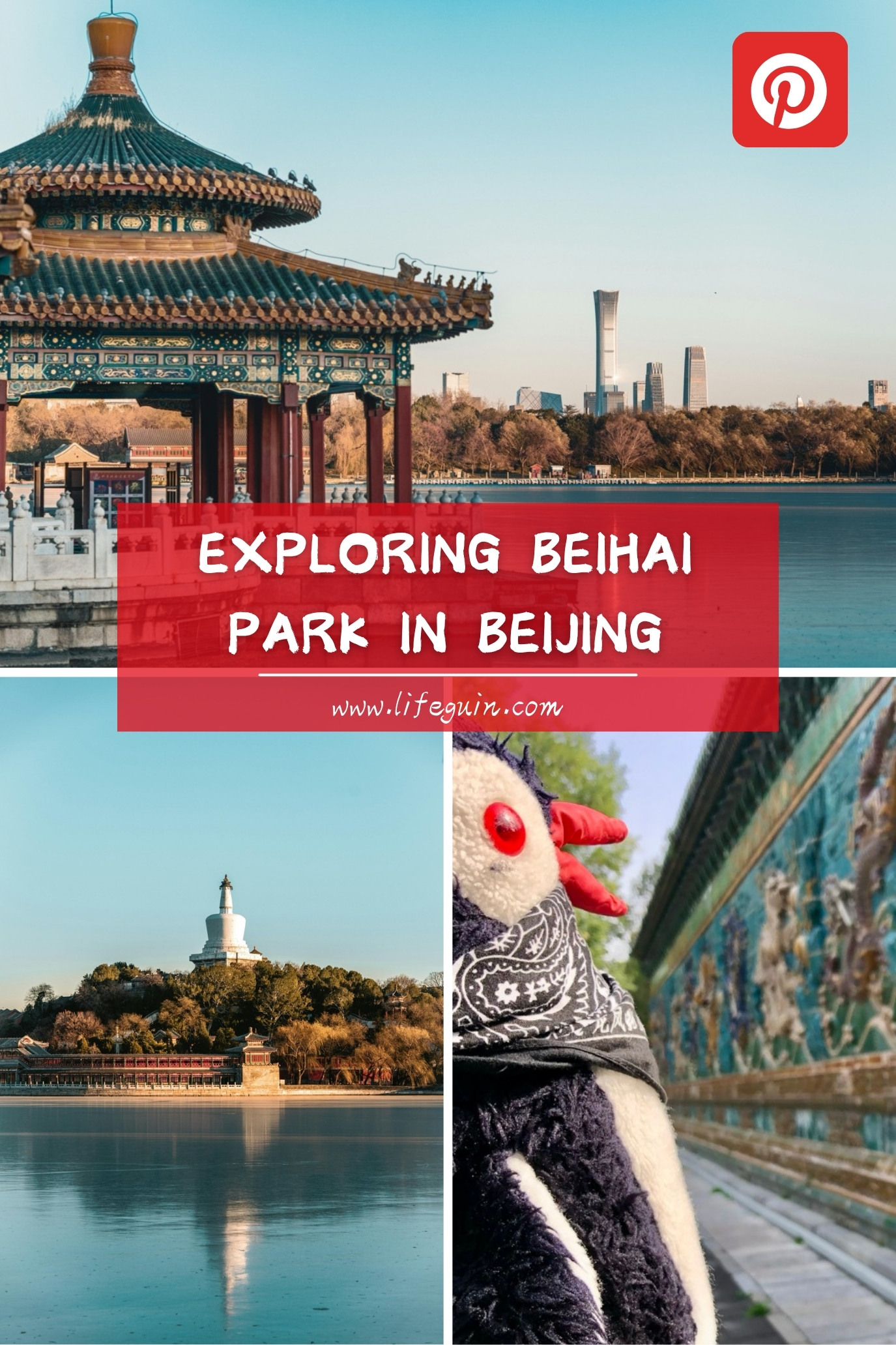 Traditional Chinese architecture and the White Dagoba at Beihai Park in Beijing