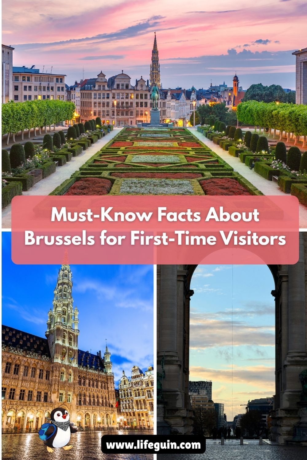Collage of Brussels landmarks including the Mont des Arts and the Grand Place