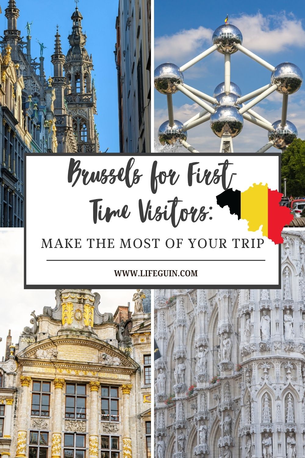 Collage featuring the Atomium and historic architecture in Brussels, Belgium