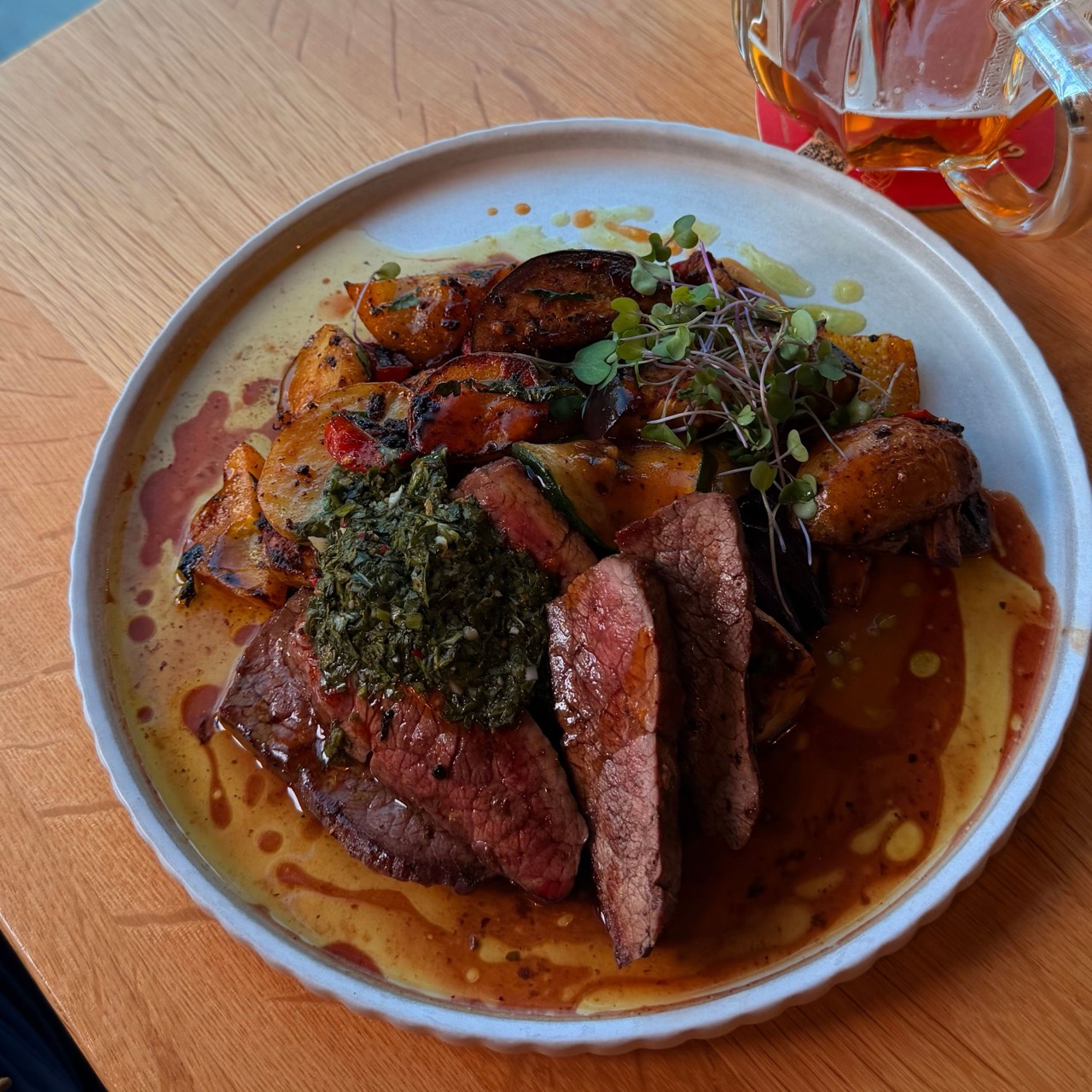 A plate of beef dish served at Brejk Bistro Prešov