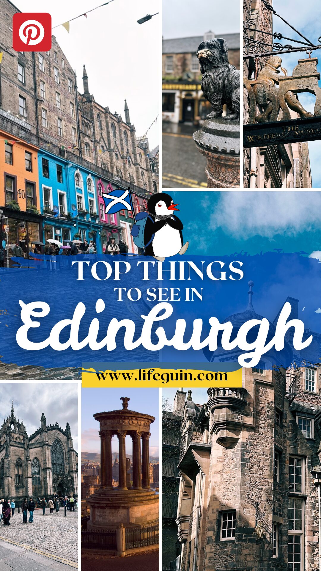Collage of historic Edinburgh landmarks including Greyfriars Bobby, the Writers' Museum, and stone architecture