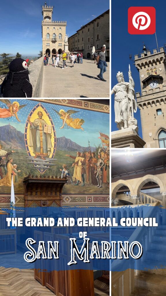 Collage of the Grand General Council in San Marino with historical architecture and art