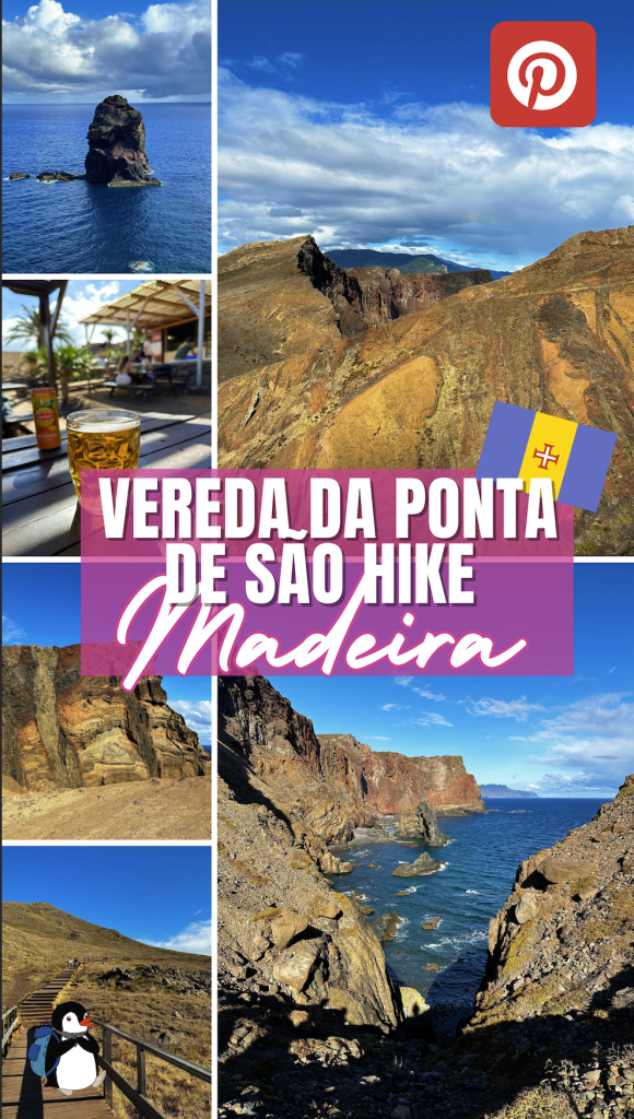 Pinterest pin for Vereda da Ponta de São Hike in Madeira featuring beer and Miško